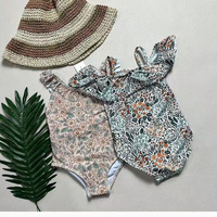 2022 chicas jóvenes precioso Floral una pieza Rashguard traje de baño cremallera cierre frontal y volantes aberturas en las piernas natación de una pieza
