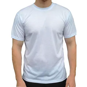 Camiseta de poliéster com sensação de algodão branco personalizada de fábrica para atacado