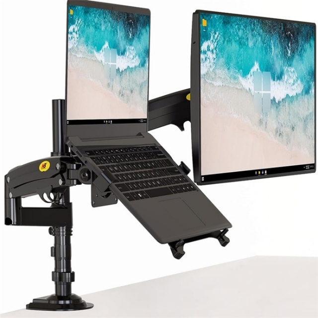 Double Monitor Arm and Desk Computer Monitor Stand Riser Full Motion Display Stand