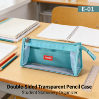 Trousse à crayons double face transparente en tissu Oxford, grande capacité, 4-6 compartiments, sac de rangement à fermeture éclair, organisateur de papeterie