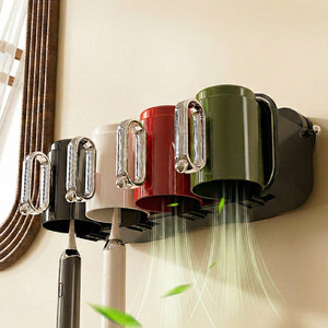 Suction Cup Toothbrush And Mouthwash Cup Holder Wall Mounted No Drill For Bathroom Storage With Four Cups Mixed Colors - Product Image 3