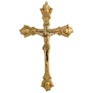 Crucifijo de Mesa de Latón Dorado con Base Grabada con Jesús para el Hogar, Altar, Oración o Decoración Religiosa para Iglesia, MCC-09 Dorado - Product Image 3