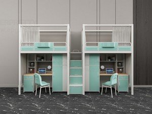 Lit superposé en métal moderne pour dortoir scolaire ou hôtelier, avec bureau et chaise intégrés, idéal pour enfants et adolescents, gain de place - Product Image 1