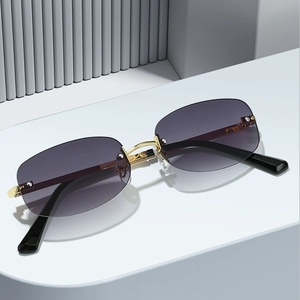 Lunettes de soleil tendance asymétriques sans monture dorées de haute qualité avec protection UV400, personnalisables pour hommes et femmes, collection 2026 - Product Image 2