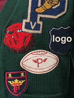 Cardigan en laine 100% sur mesure, nouveau design, manches longues, col en V, logo de la marque, tricoté, avec patch en chenille personnalisé, pull pour homme
