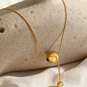 Collar Corto de Acero Inoxidable con Colgante de Bola Dorada Simple, Joyería que No se Destiñe, Cadena de Cuello Elegante y Sexy para Mujer, Regalos - Product Image 3