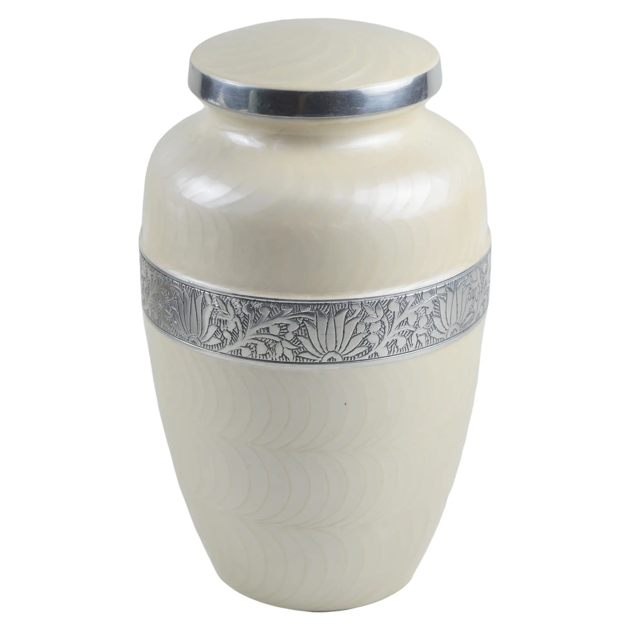 Urnas de cremación de diseñador más exigentes Esmalte con un diseño de borde plateado Urnas conmemorativas Diseño de decoración del Hogar disponible a bajo costo