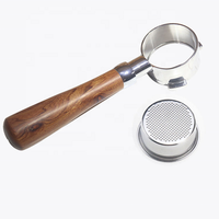 Porte-filtre à café en acier inoxydable et bois, personnalisable avec logo, tailles 51, 54, 58, pour Barsetto Breville E61, sans fond (Naked Coffee)