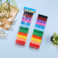 U+ Ensemble de 12 crayons de couleur multi-sections de 25 cm, non effaçables, pour étudiants, pour la peinture à l'huile, le dessin et le graffiti
