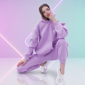 Ensemble de survêtement violet à capuche pour femme, manches longues, couleur unie, pantalon de jogging décontracté, tenue de survêtement, coupe longue et régulière - Product Image 1