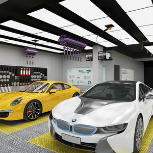 Dalles de sol emboîtables multi-emplacements jaune-gris pour atelier, tapis de drainage modulaire pour <span class=keywords><strong>garage</strong></span> automobile et station de lavage de voitures - Product Image 3