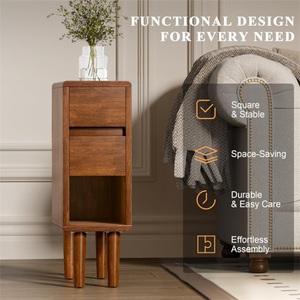 Modern Bedroom Nightstand Wooden End <strong>Table</strong> <strong>Narrow</strong> Solid Wood <strong>Bedside</strong> <strong>Table</strong> with Open Shelf - Product Image 4