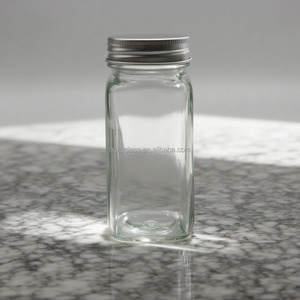 Commercio all'ingrosso 4oz/120ml vaso di vetro quadrato-sale pepe condimento contenitore di spezie bottiglia con coperchio in alluminio - Product Image 1
