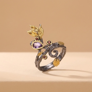 Flower Amethyst <strong>Garnet</strong> Stone 925 Sterling <strong>Silver</strong> Jewelry <strong>Ring</strong> for Girl - Product Image 3