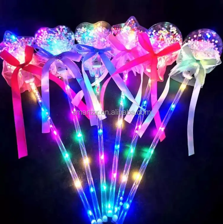 LED Flash Wave Ball Child Light Toy Magic Fairy Wand Toys For Kids Birthday Party Favors Round Star Heart Shape LED Magic Sticks