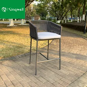 Grand tabouret <span class=keywords><strong>de</strong></span> <span class=keywords><strong>bar</strong></span> moderne en aluminium pour meubles <span class=keywords><strong>de</strong></span> patio <span class=keywords><strong>chaise</strong></span> <span class=keywords><strong>de</strong></span> <span class=keywords><strong>bar</strong></span> d'extérieur tissée en corde au design géométrique avec <span class=keywords><strong>coussin</strong></span> - Product Image 5