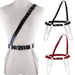 Chain Belt For Women Leather Shoulder Harness Ladies Belt Punk Body Bondage Cage Sculpting Harness Waistband Strap Belts