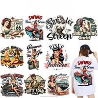 Transferts thermiques DTF Vintage Pin-Up Girl - Designs de posters rétro personnalisés, Alphabet, Fleurs, Couleurs personnalisées pour T-shirts, sweats à capuche et vêtements