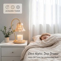 Lampe à bougie en verre transparent à pétales ondulés, élégante, avec bras doré en forme de C, base ronde en bois naturel, sans fumée, couleur de la nuance personnalisable