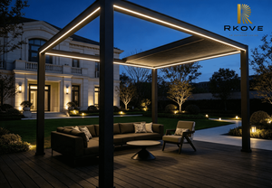 Pérgola Inteligente Motorizada de Aluminio RKOVE RK-E1 con Persianas Laterales con Cierre Hermético y Luces LED para Cocina al Aire Libre - Product Image 4