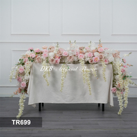 Centro de Mesa Decorativo para Bodas DKB, Camino de Mesa con Rosas Blancas y Rosas Rosadas con Follaje, Hilera de Flores Artificiales