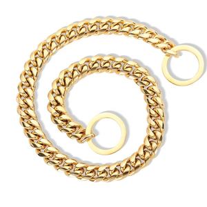Cadenas de Acero Inoxidable con Diseño Cubano, Cadenas para Perros, Collar de Perro de Lujo, Oro de 18K, Eslabones Cubanos con Recubrimiento PVD - Product Image 1
