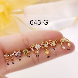 Boucles d'oreilles créoles en acier inoxydable pour femme, motif fleur et étoile, avec zircon cubique, pour piercing hélix, conque, lobe, tragus - Product Image 2