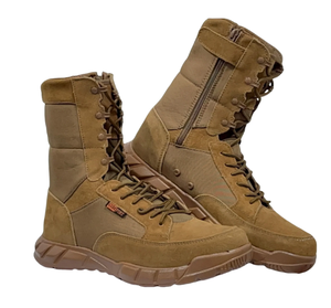 รองเท้าบูทคอมแบทหนังวัวแท้รุ่น TSB01 น้ำหนักเบาพิเศษ พร้อมซิปด้านข้าง สีโคโยตี้บราวน์และสีดำ - Product Image 5