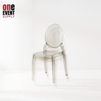 Chaise Sophia translucide bleue en gelée, empilable, assise concave, pour événements et fêtes