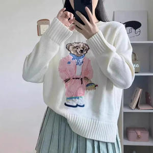 Suéter Coreano <span class=keywords><strong>de</strong></span> Algodón 100% para Mujer, Color Rosa, Cuello Redondo, Tejido Frontal, Estilo Americano, Colección Invierno - Product Image 1