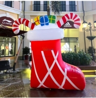 Chaussette de Noël gonflable avec cannes en sucre et cadeaux, décoration gonflable extérieure pour événement commercial