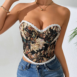 Y08186 LOVER-BABY Corset <span class=keywords><strong>Bandeau</strong></span> Rétro Floral Style Palais en Tissu Jersey Respirant, à Lacets, Niche Française, à Baleines, Maintien Moyen - Product Image 4