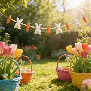 Decorazioni Pasquali per la Casa, Banner Primaverile, Ghirlanda <span class=keywords><strong>di</strong></span> Perline in Legno con Coniglietto Pasquale e Carota - Product Image 4