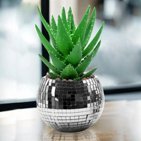 Vase boule disco moderne en verre carré argenté et doré, écologique, à fond plat, miroir, pour plantes, maison, jardin, bureau - Vente en gros usine