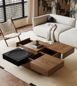 Mesa de Centro de Lujo Estilo Italiano con Chapa de Nogal, Madera de Grado E1 con Almacenamiento Magnético, Mueble Cuadrado para Sala de Estar - Product Image 6