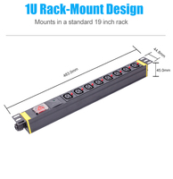 Unité de distribution d'alimentation (PDU) pour rack, protection contre les surtensions, IEC C13 avec 8 prises anti-déchirure, 19 pouces 1U, usage industriel