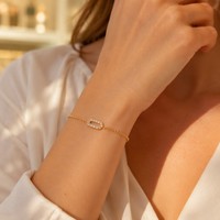 Prêt à expédier – Bracelet en acier inoxydable plaqué or 18 carats, étanche, multifonctionnel, avec pendentif ovale pavé de zircons – Bijoux en gros