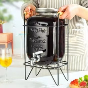 Dispensador de Bebidas de Vidrio de Gran Capacidad (1.3/2.6 Galones) Tipo Mason Jar con Grifo y Soporte, Antiderrames, para Exteriores, Barbacoas, Buffets, Apto para Lavavajillas - Product Image 4