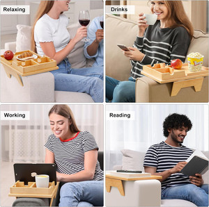 Houseware Armrest Clip on Sofa Tray Detachable Cup Holder Bamboo <strong>Couch</strong> Arm Table with Dual Cup Holders - Product Image 6