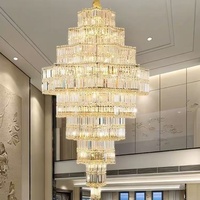 Lustre suspendu de luxe en cristal K9 doré de grande taille pour villa, escalier, salle de banquet, hall d'hôtel, couloir de mariage