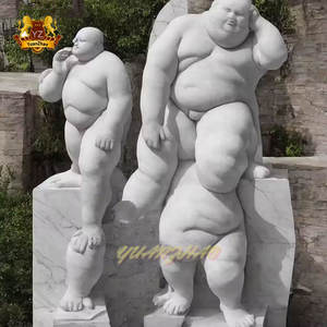 Escultura de Mármol de Hombre Gordo Blanco Pulido, Tallado en Piedra al por Mayor - Product Image 1