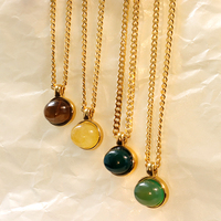18k berlapis perhiasan batu delima batu alam kalung Citrine hijau batu alam asli Tautan Kuba rantai PVD perhiasan kalung