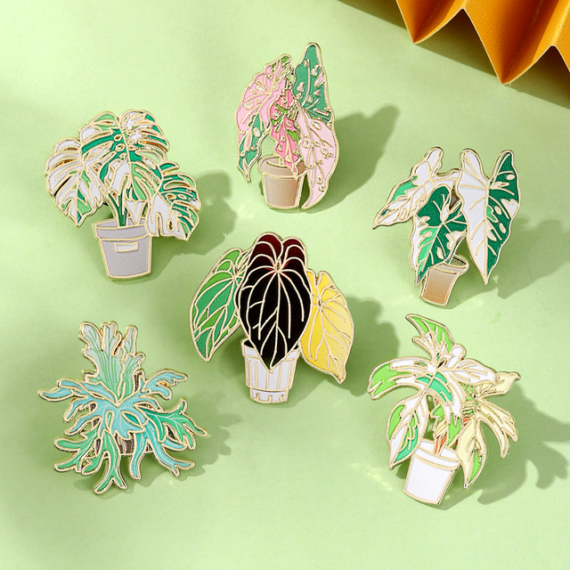 Wholesale Custom UV Printed Soft Enamel Gold-Plated Pins Bulk Tropical Potted Plant Design Badges Factory Direct OEM ODM