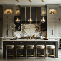 Cuisine sur mesure de style français, armoires de cuisine haut de gamme en bois massif avec design de panneaux sculptés