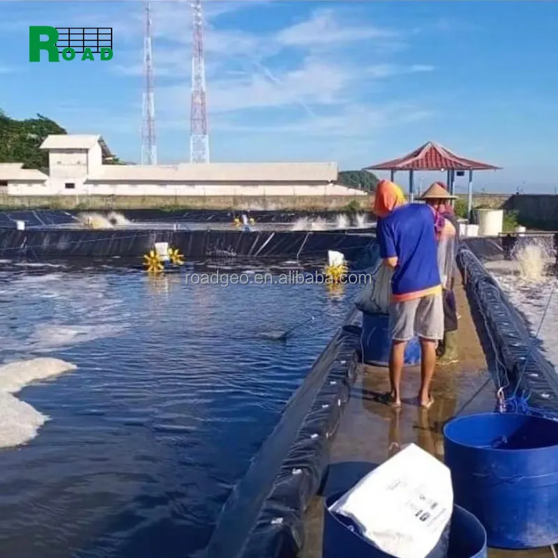 0.2-3.0mm HDPE 기하 연못 라이너 1.5mm 매립지 물고기 연못 시트 새우 농장 매립지 댐 탱크 방수