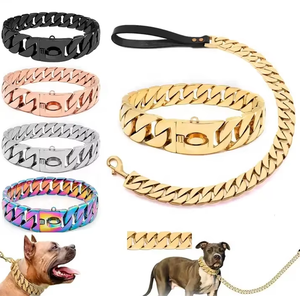 Collari di Lusso Dorati per Cani Grandi, Catene Hip Hop per Animali Domestici, Kit Guinzaglio, Accessori per Animali, Collare a Catena Cubana per Cani - Product Image 2