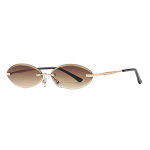 Nouvelles lunettes de soleil ovales pour femmes, monture en métal sans cadre, UV400, légères, type 3, pare-soleil, monture noire, verres en PC, lunettes tendance - Product Image 4