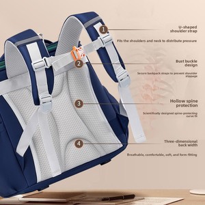 Sac à dos scolaire unisexe rouge en polyester Oxford imperméable grande capacité avec coussin d'air et genouillères pour garçons et filles de la 1ère à la 6ème année - Product Image 3