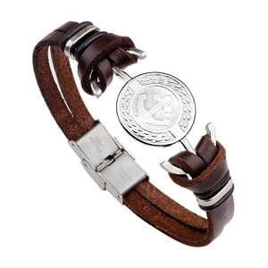 Stainless Steel Anchor <b>Bracelet</b> Genuine <b>Leather</b> Texture Black And Brown Men Women Jewelry Fashion <b>Bracelets</b> - Product Image 5