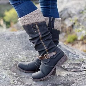 Bottines en cuir de veau pour femmes, taille plus, automne et hiver, style européen et américain - Product Image 2